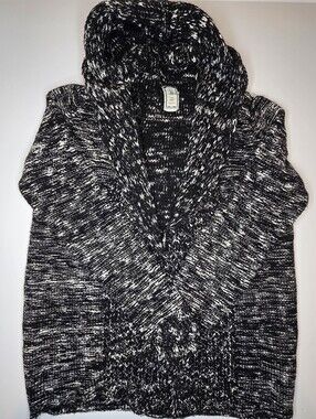 RNT23 Chunky Marled Shawl Collar Cardigan Sweater Black White Size M Mens